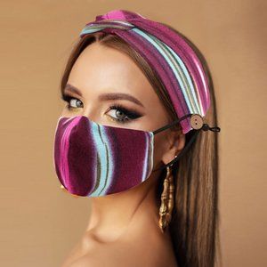 Colorful Cotton Fashion Mask Headband Set